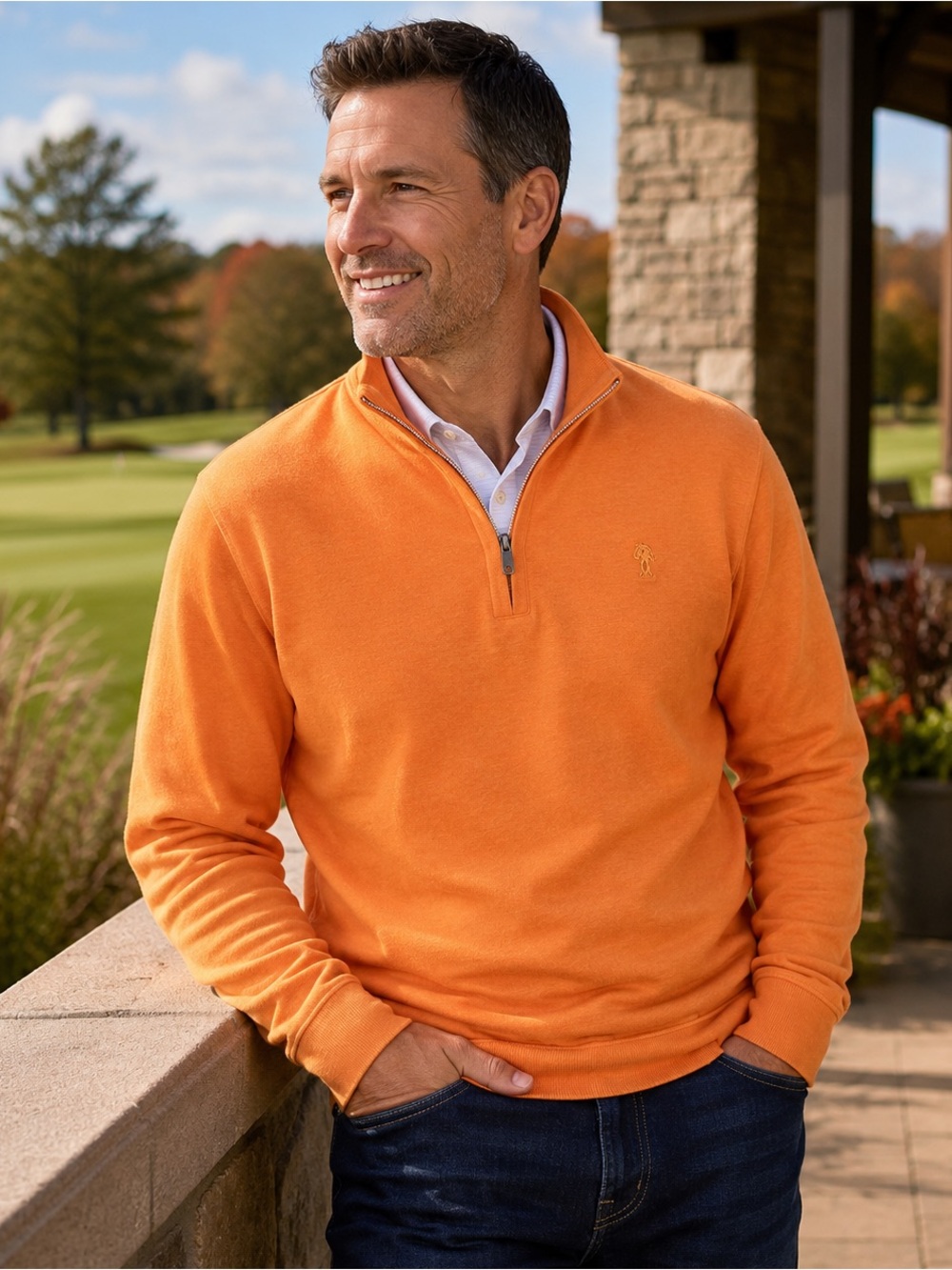IZOD Men’s Large Orange Quarter Zip Pullover Mock Neck Long Sleeve Golf Top